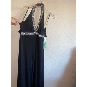 Delaru Formal Sequined Beaded Full Length Halter Black Dress 5/6 New Y2k 90 Sexy